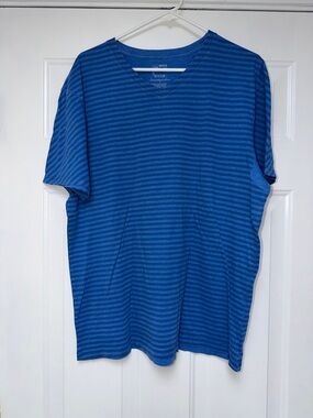 on the byas Men's Royal Blue Striped V-Neck Tee